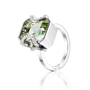 Little Magic Star Ring – Green Quartz, Vitt guld